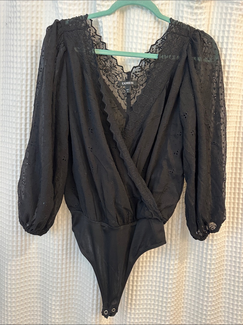 Express Black Eyelet Lace Wrap Bodysuit